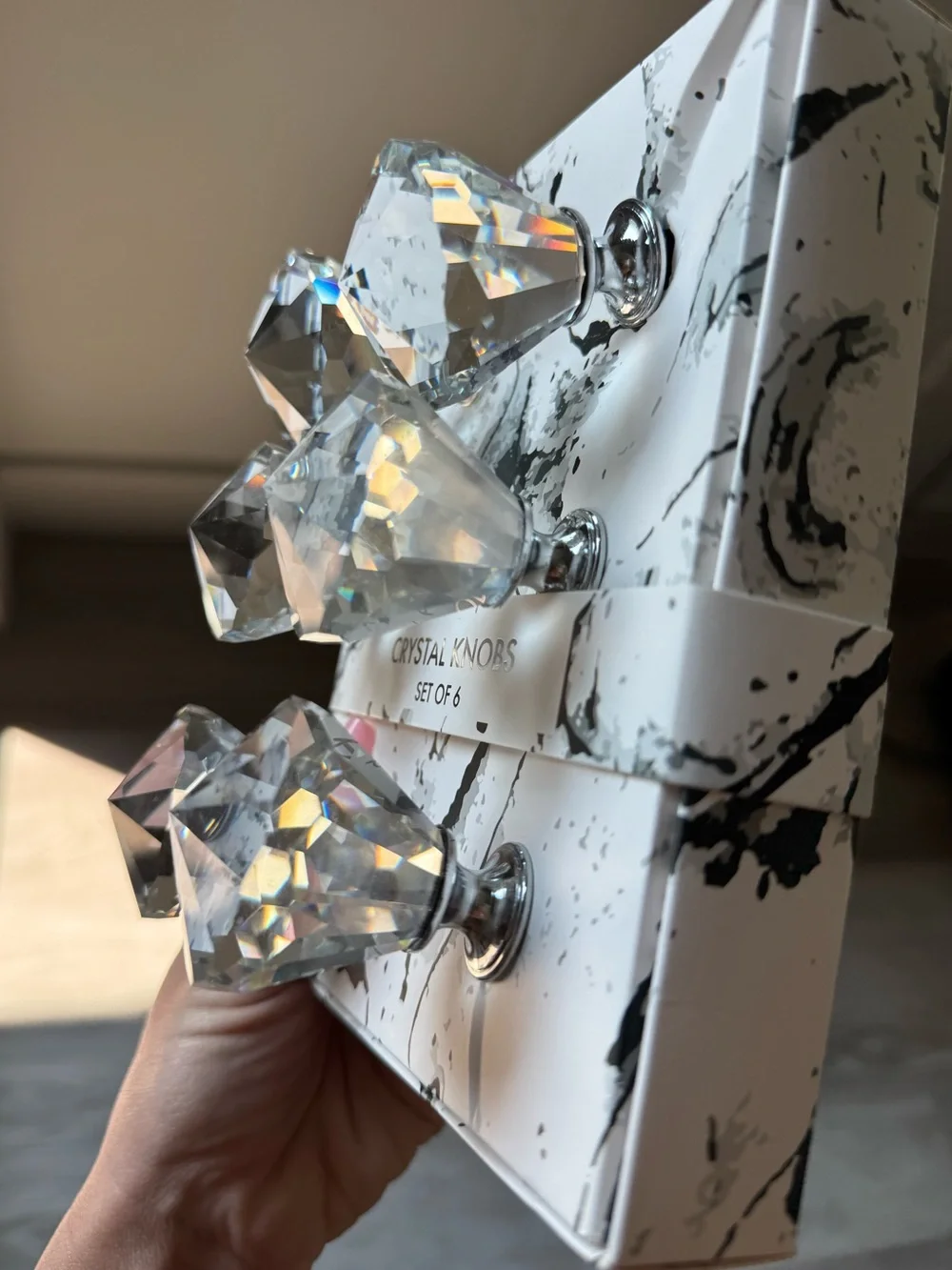 Crystal Diamond Shape Drawer Knob Set of 6 - Clear Prism Accent